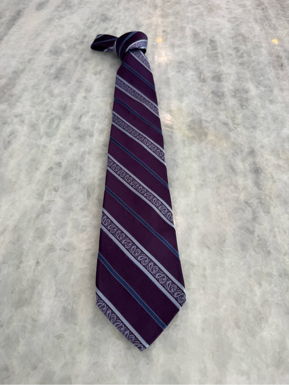 Valentino Purple Striped Silk Tie with Light Lavender and Navy Accents